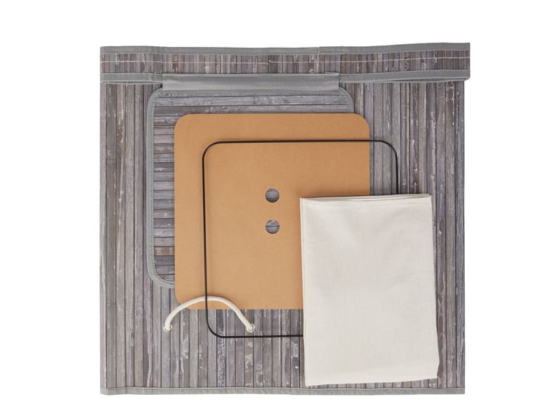  Corbeille à linge pliable design naturel salle de bain 70 litres avec couvercle en bambou gris 13_0006486  - Conforama E