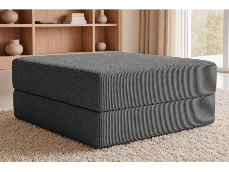 Cosima - pouf en petit velours côtelé gris foncé 100x80x34  - Conforama E