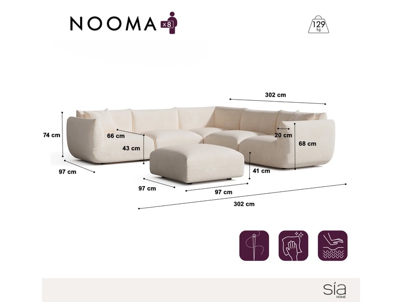 Canapé d'angle panoramique modulable 8 places en velours chenillé nooma NOOMA - Conforama C