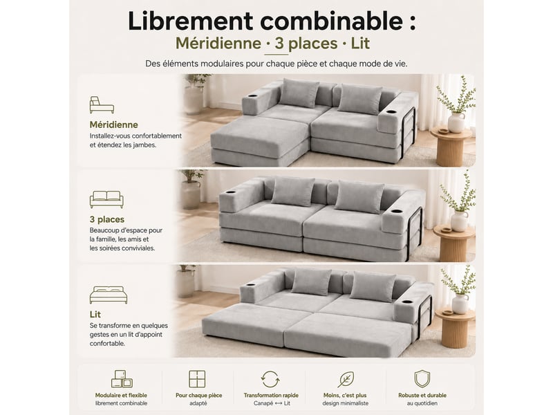  Canapé-lit pliable sans cadre, en tissu velours  - Conforama R