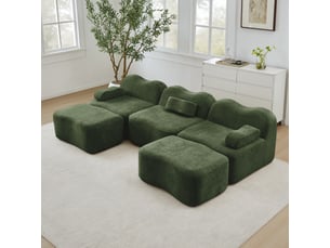 Canapé panoramique en u 3 places 288 cm avec 2 poufs - modulable sans montage - mousse 32d - velours doux - coussin d’accoudoir mobile - vert