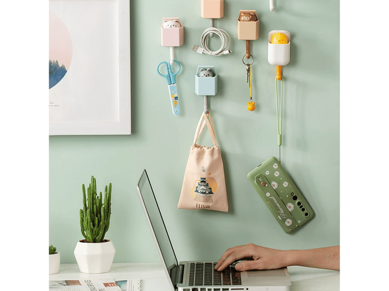  Lot de 6 crochets adhésifs animal mignonne patère murale bureau rétractables porte manteau, multicolore  - Conforama B