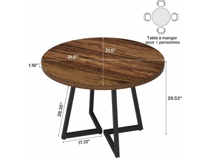  Table de cuisine industrielle 2 à 4 personnes - lpospi - bureau polyvalent en mdf et métal noir marron rustique 80 cm  - Conforama E