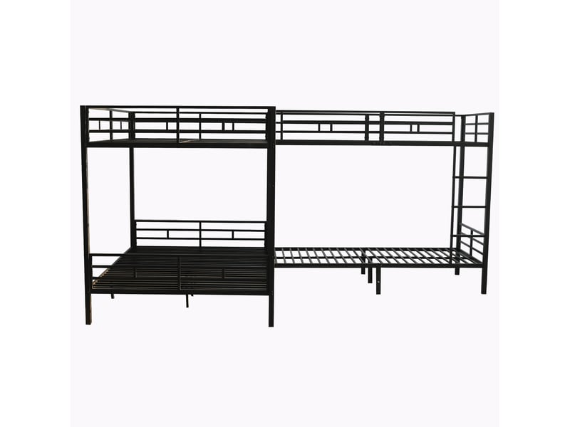  Lit superposé enfant 90x200 et 140x200 cm – noir – 4 couchages avec échelle 3 marches, sans matelas  - Conforama D