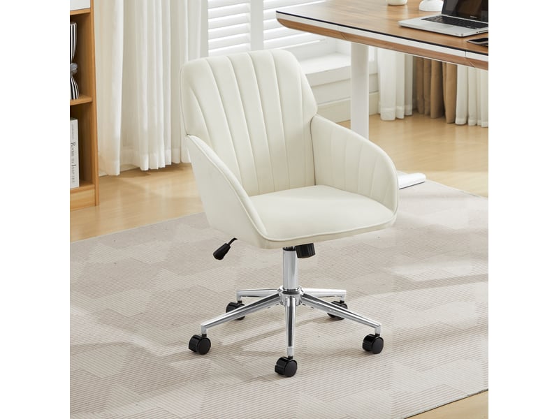  Fauteuil de bureau pivotant blanc en velours, hauteur réglable 50 à 59 cm, pour de longues journées assises  - Conforama D