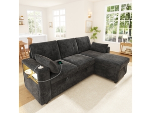 Canapé d'angle convertible 3 places 213x131x83 cm en chenille avec méridienne réversible, coffre de rangement, led, usb type-c - gris