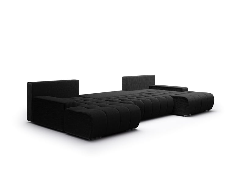  Canapé d'angle convertible velutti u velours côtelé poso noir, forme u avec coffre  - Conforama C