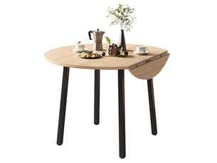 Table de salle à manger pliante, 100 x 100 cm, pour 2 à 4 personnes, ronde, pieds en métal, plateau pliable, idéale pour les petits appartements, coloris chêne
