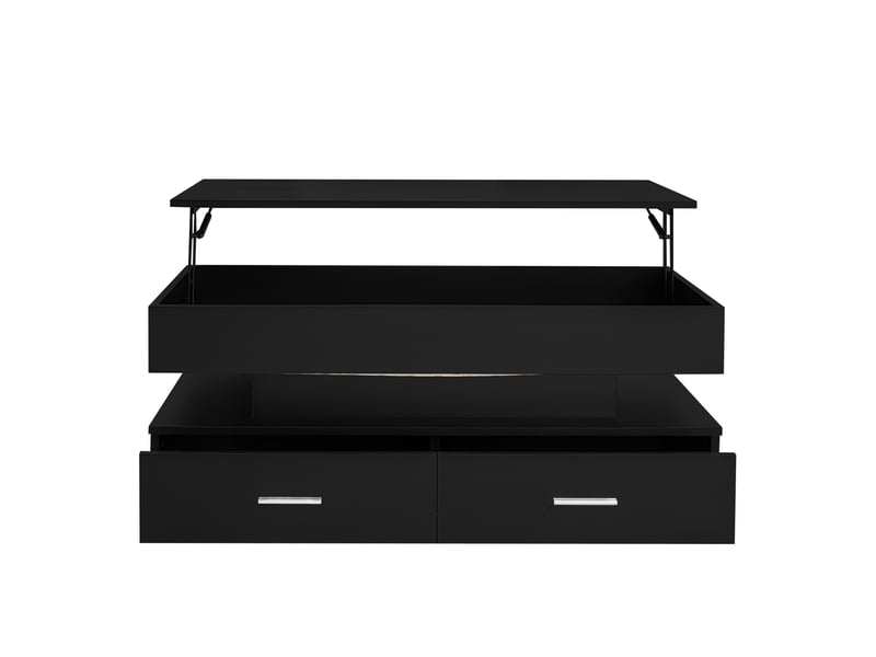  Table basse 100x50x44 cm relevable avec 2 tiroirs et led, noir  - Conforama D