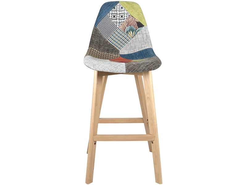  Lot de 2 chaises de bar scandinaves slick 67 cm en tissu patchwork floral avec pieds en bois 165-SLICK - Conforama B