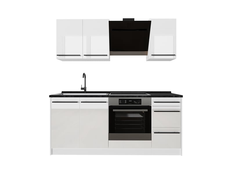 Vicco cuisine, blanc haute brillanceblanc, 180cm plan de travail anthracite - Conforama A