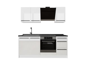 Vicco cuisine, blanc haute brillanceblanc, 180cm plan de travail anthracite
