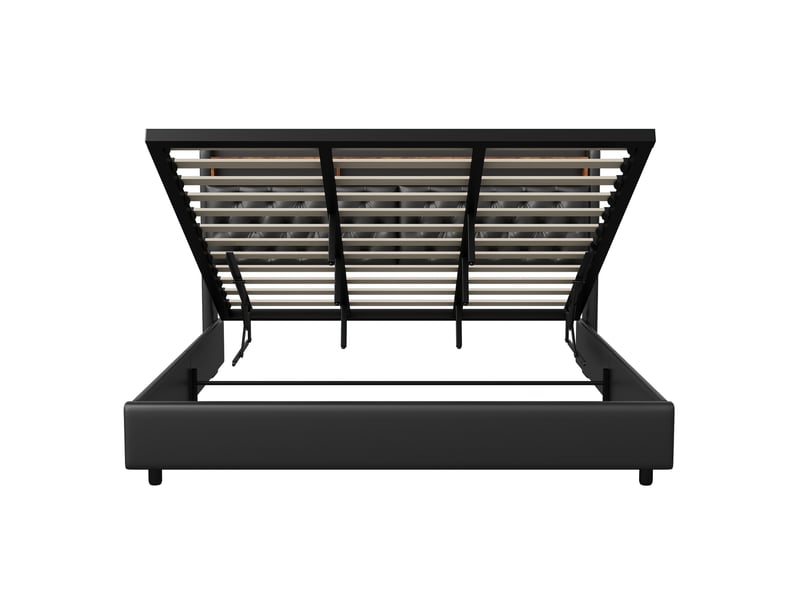  Lit double coffre - 180 x 200 cm - noir - similicuir pu, tête de lit de rangement, éclairage led, prises et vérins hydrauliques  - Conforama A