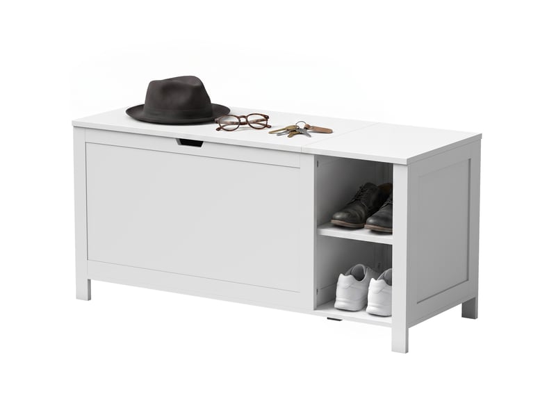  Banc à chaussures avec étagère réglable et compartiment rabattable, banc de rangement pour chaussures, blanc  - Conforama B