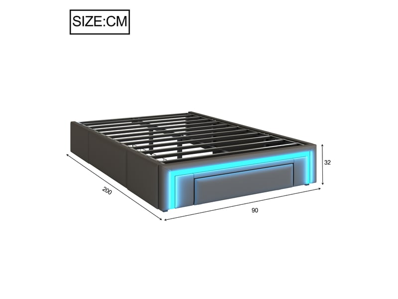  Modenvie lit avec tiroirs 90x200 cm - éclairage led, rangement intégré - sans tête de lit - gris  - Conforama C