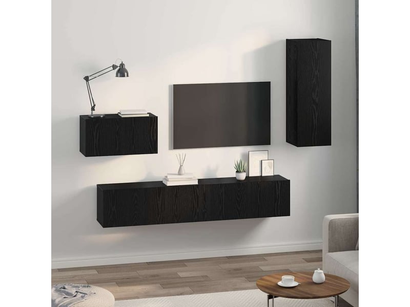  Meuble tv - banc tv - meuble de rangement mural 4 pcs chêne noir bois d'ingénierie  - Conforama D