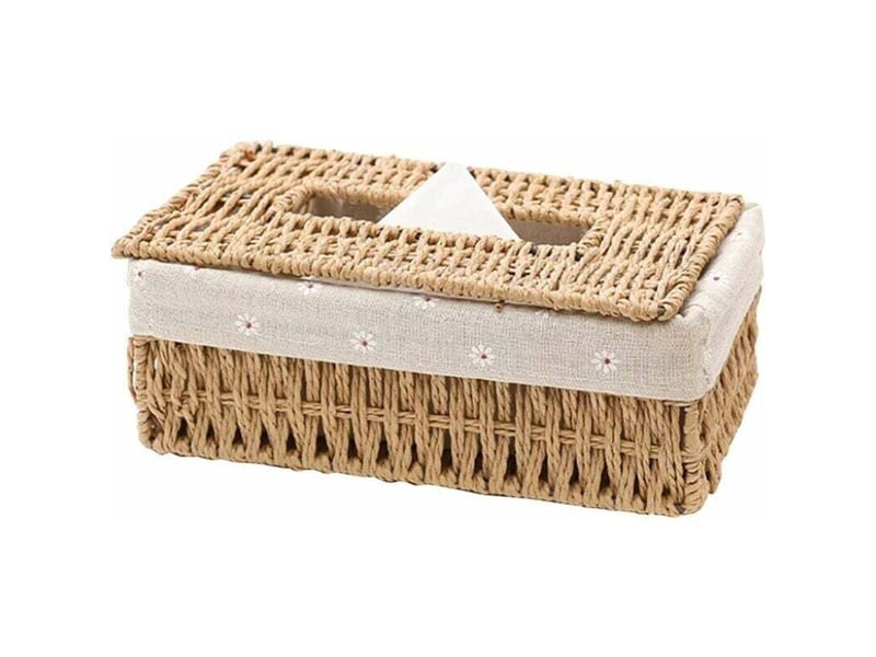  Enowelir boîte à mouchoirs en bambou tissé à la main style nordique pour maison bureau hôtel voiture salle de bain  - Conforama A