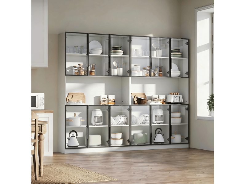  Buffet de cuisine 240x34x200 cm à 12 portes en verre avec led blanc  - Conforama E