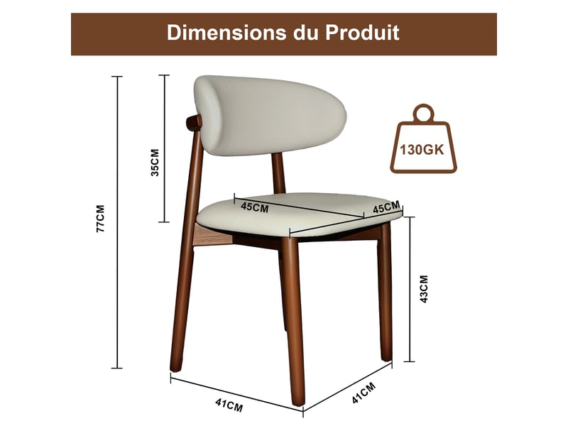  Chaises de salle à manger bois massif noyer lot de 2 avec dossier ergonomique et pieds bois antidérapants  - Conforama C