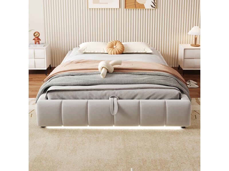 Lit sans tête en flanelle beige 140 x 200 cm - Conforama E