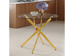 Table à manger ronde,88x88x75 cm,2 à 4 places,verre trempé et métal,doré