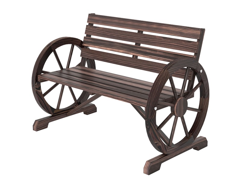  Banc de jardin banc 3 places banc en bois style rustique chic accoudoirs roues carbonisation  - Conforama B