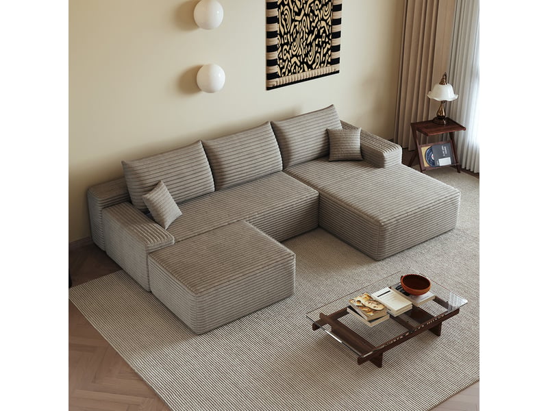 Canapé d'angle modulaire ,4 places, avec méridienne en l, assise profonde ,aucun assemblage requis,270 × 175 ×83cm, camel - Conforama D