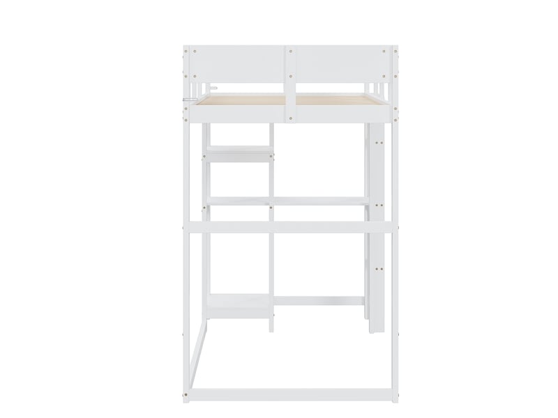  Lit mezzanine avec étagère 90x200 cm, lit enfant en pin massif avec sommier à lattes, cadre de lit surélevé blanc pour chambre  - Conforama E