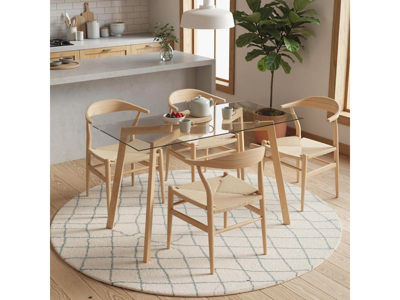  Table à manger pour 4 personnes, 120x60x76cm, table de cuisine, plateau en verre trempé et pieds en acier, transparent  - Conforama C