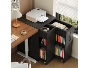 Petite bibliothèque sur roulettes 52x50x75 cm, meuble salon et bureau, style moderne, grande capacité, aggloméré, noir