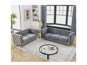 Canapé moderne - canapé en velours de style chelsfield, avec pieds dorés, boutons capitonnés, mousse + ressorts, réf. W3349s00171