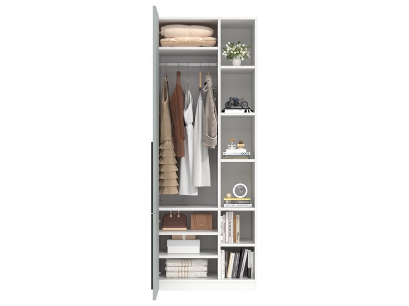  Armoire de chambre grise 70x50x200 cm avec penderie et 10 compartiments de rangement  - Conforama A