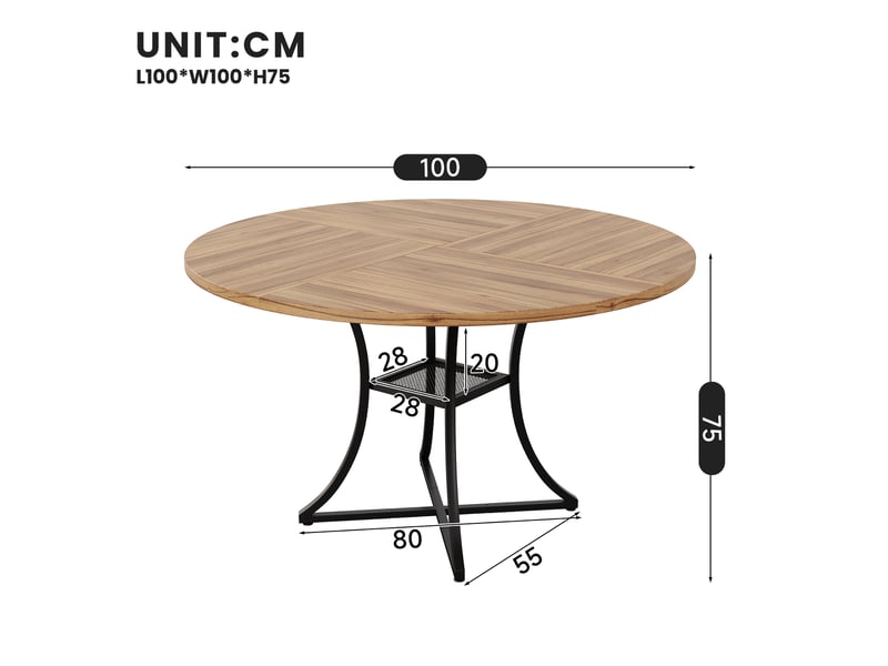Table à manger ronde,100x100x75 cm,avec étagère,mdf,effet noyer noir - Conforama C