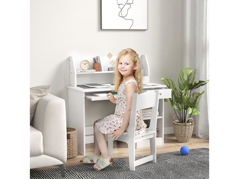 Bureau enfant avec chaise blanc 90 x 45 x 90 cm, rangements et tablette coulissante - Conforama C