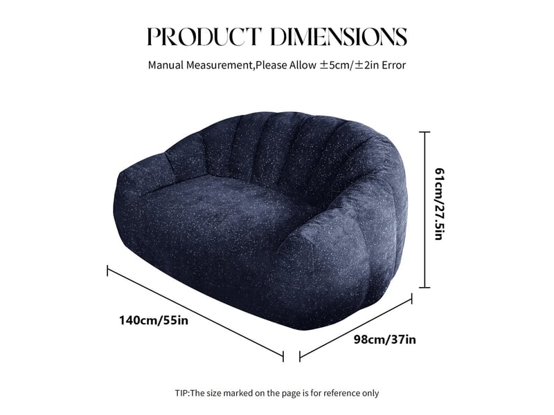  Fauteuil poire géant patte d'ours - 140x98x61cm - canapé pouf rembourré avec accoudoirs tissu flanelle doux - bleu  - Conforama E