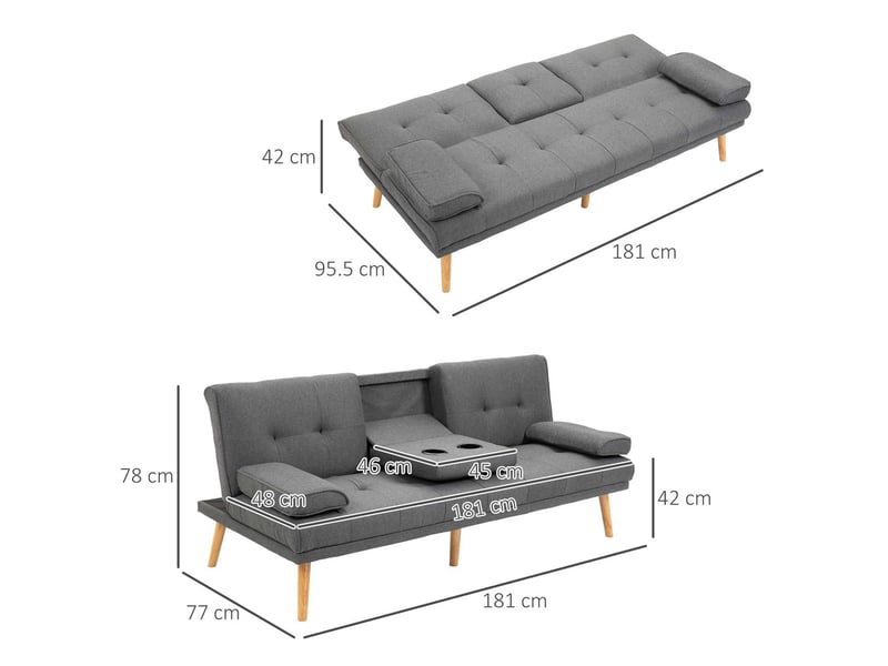  Canapé table pliante porte-gobelet design scandinave gris foncé charge maximale 250 kg  - Conforama B