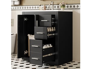 Meuble vasque sur pieds 76 x 46,5 x 85,5 cm – noir – 3 tiroirs, double porte et vasque intégrée