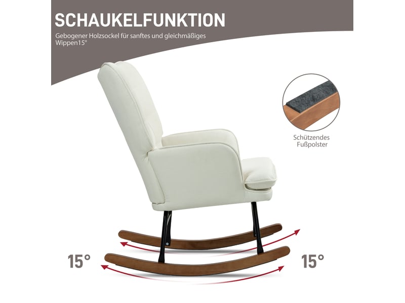  Fauteuil à bascule modenvie avec repose-pieds crème blanc en polyester 64 x 89 x 90 cm  - Conforama D