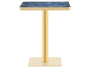 Table à manger carrée effet marbre, plateau uv, pieds en métal, design moderne