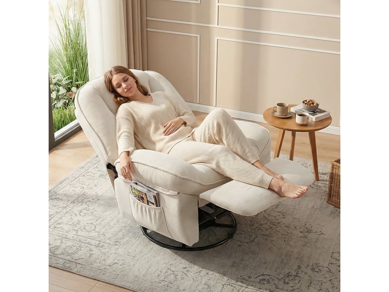  Fauteuil de relaxation inclinable et pivotant en chenille crème 93x91x104 cm  - Conforama B