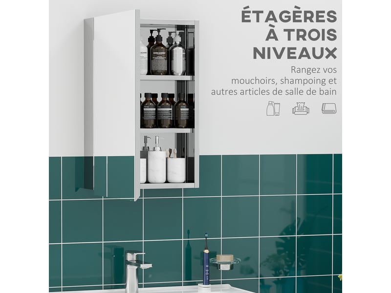 Armoire miroir de salle de bain en acier inoxydable murale armoire de toilette 39 x 12 x 60 cm  - Conforama D