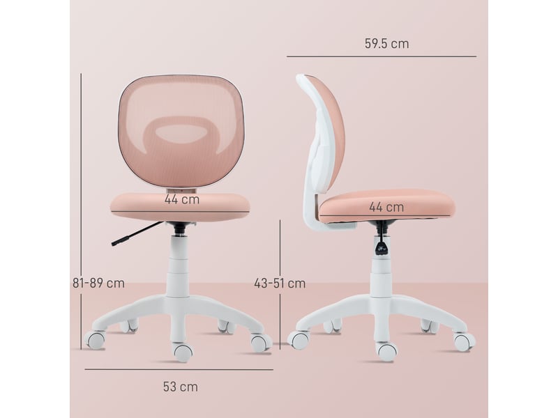  Chaise de bureau pivotante ergonomique en tissu mesh respirant, sans accoudoirs, hauteur réglable, rose  - Conforama E