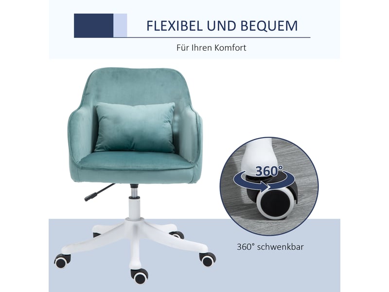 Fauteuil de bureau massant en velours vert, hauteur réglable, coussin lombaire vibrant - Conforama W