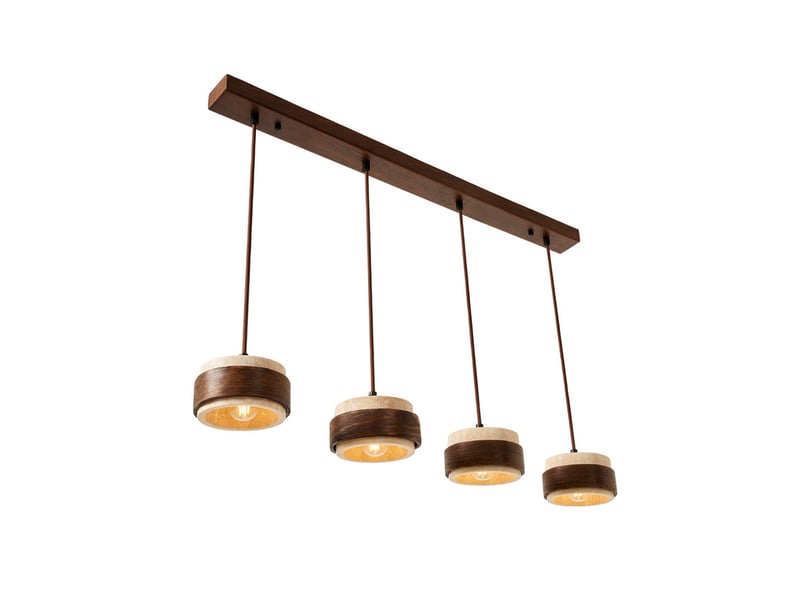  Luminaire design 4 suspensions en travertin et bois effet noyer iris  - Conforama E