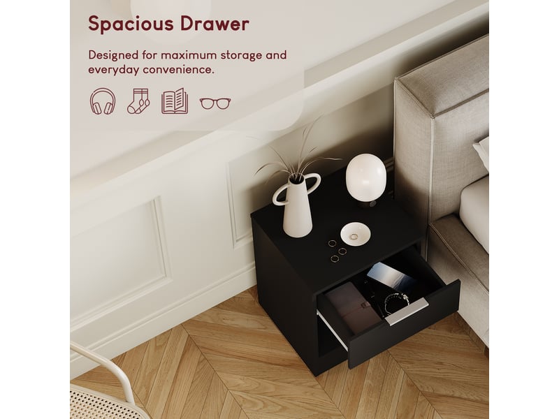  Table de chevet trega 1 tiroirs, commode de nuit, chambre, rangement, set de 2, 41x39x28cm, nior 3332087 - Conforama W