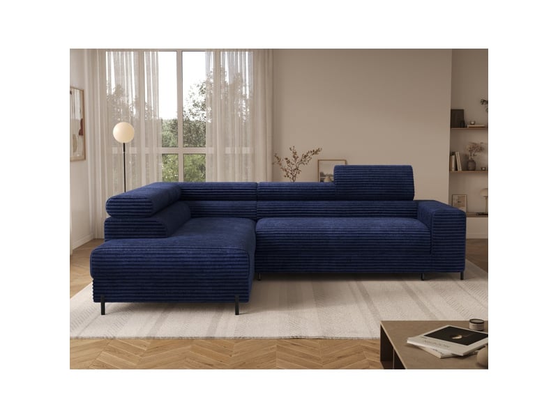  Canapé d'angle colesia convertible 5 places bleu foncé velours côtelé – gauche – 274x200cm  - Conforama E