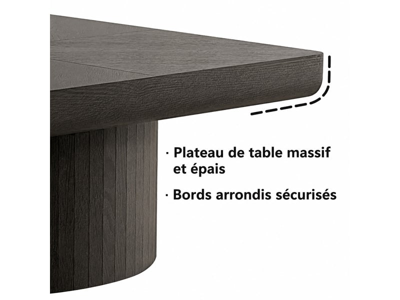 Table basse carrée 78x78 cm muvano noire avec plateau en placage de bois motif parquet et base cylindrique pour salon - Conforama D