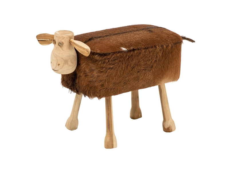  Tabouret mouton en cuir sacha 68cm marron  - Conforama A
