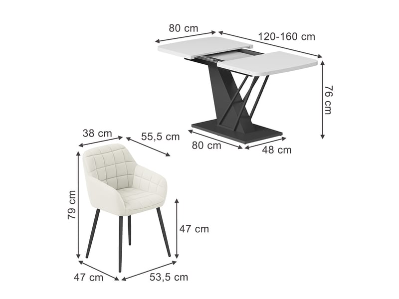  Vicco ensemble de table à manger, blancnoir, 120x80cm avec 4 chaises de salle à manger  - Conforama B