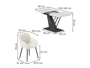 Vicco ensemble de table à manger, blancnoir, 120x80cm avec 4 chaises de salle à manger
